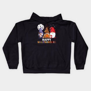 Halloween Thanksgiving Christmas Happy HalloThanksMas Gnomes Kids Hoodie